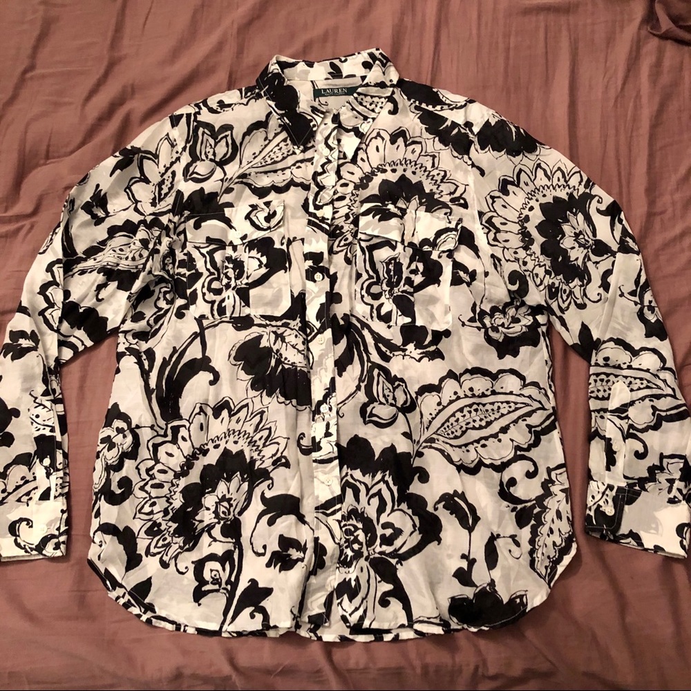 Ralph Lauren Black and White Floral Button Up